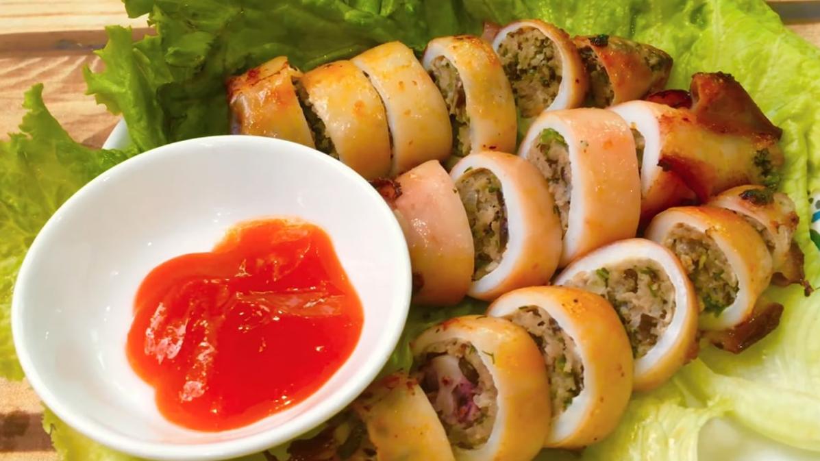 Mực nhồi tôm thịt chiên nước mắm